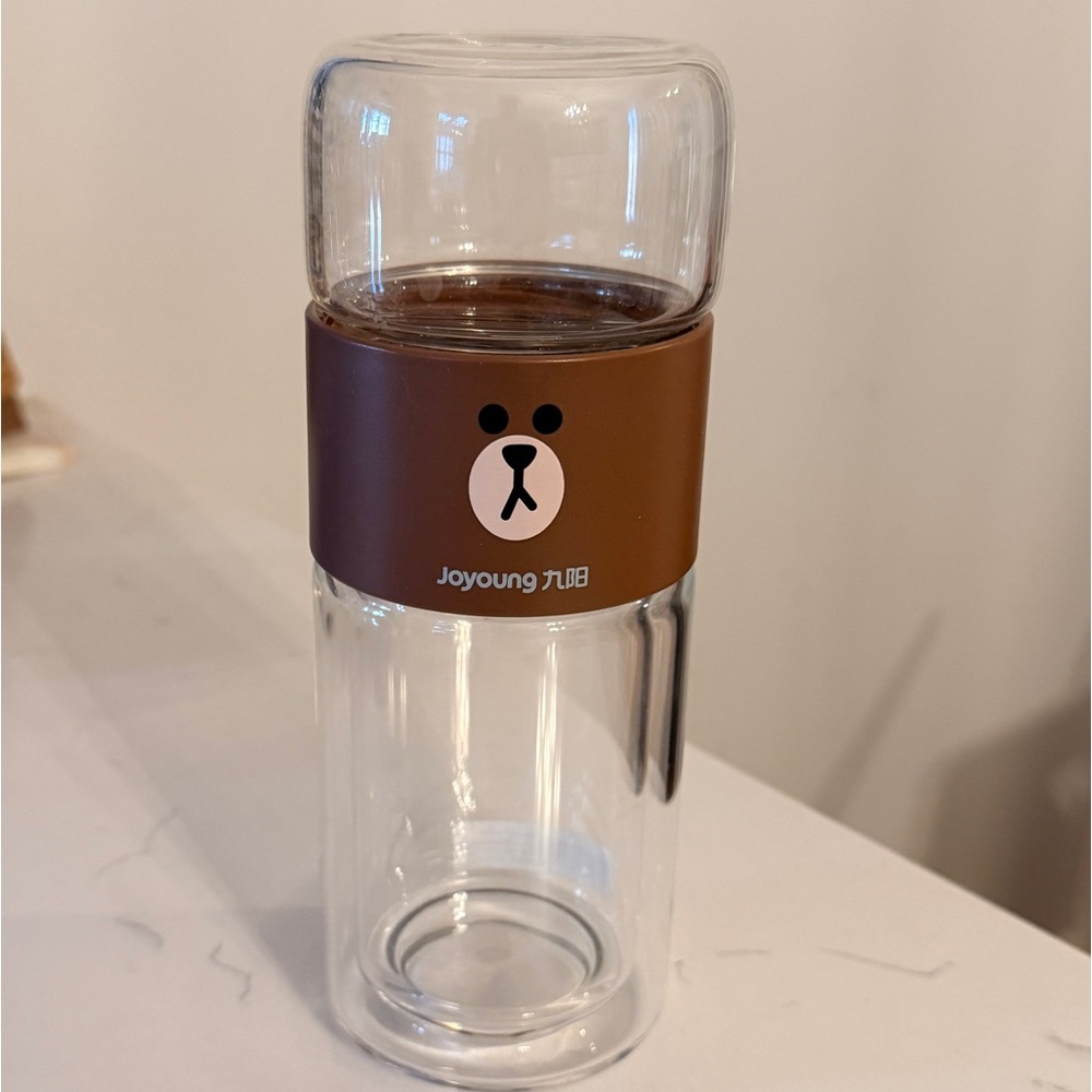 Line Friends (Brown Bear) + Joyoung Tea Filtering Glass Cup. Rare. Like New.